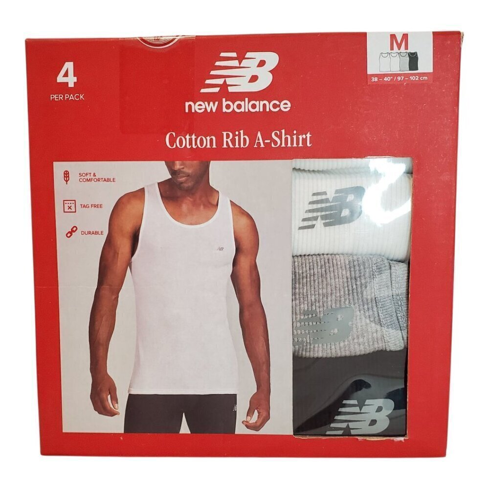 NEW BALANCE Mens Tank Top 4 Pack Cotton Crew Ribbed A-Shirt Tank